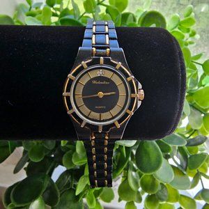 Vintage Valentino Black & Gold Tone Diamond Quartz Watch